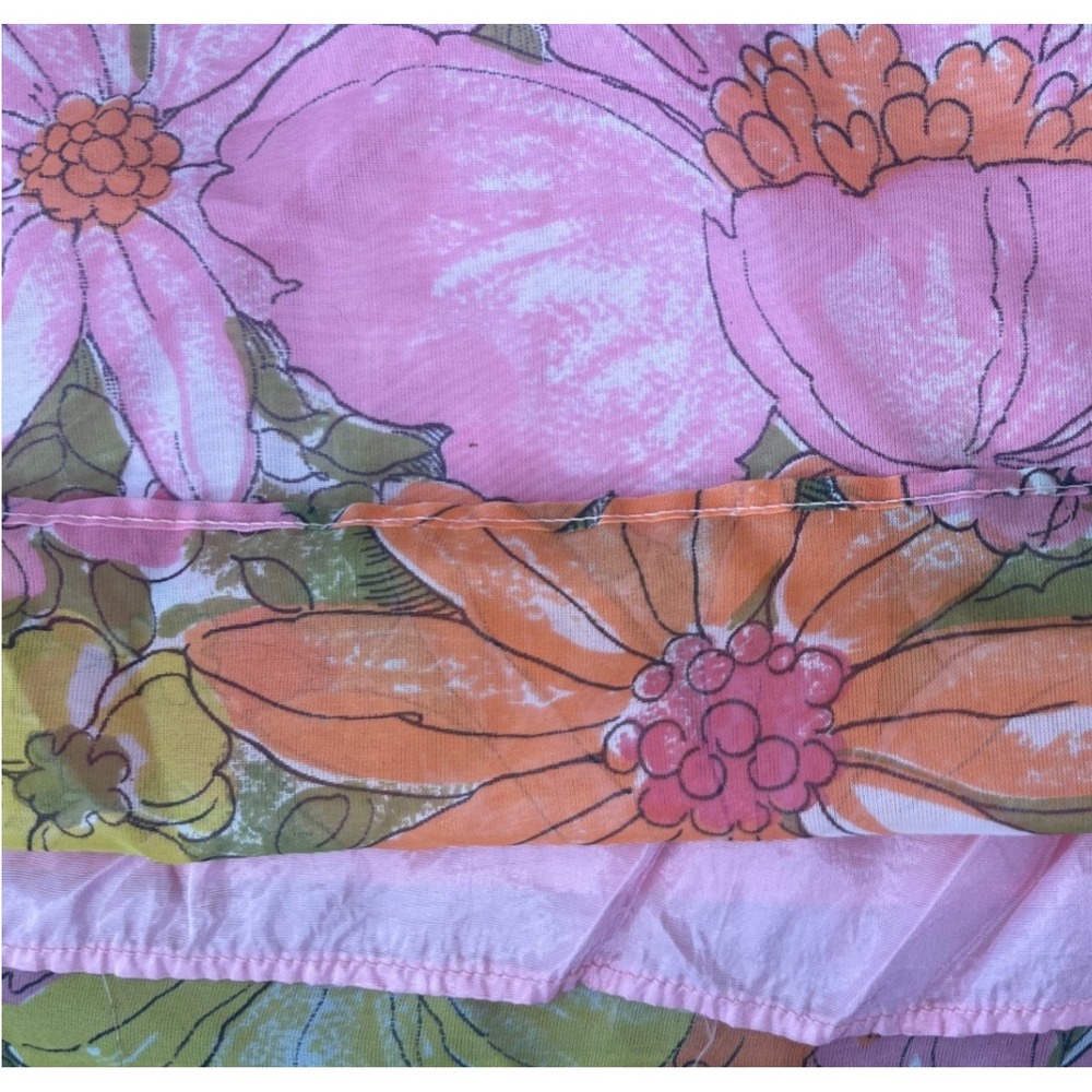 Vintage 60's  Floral Maxi Dress Pink Orange Yellow Puff Sleeve‎ Boho Mod Garden - Picture 9 of 10